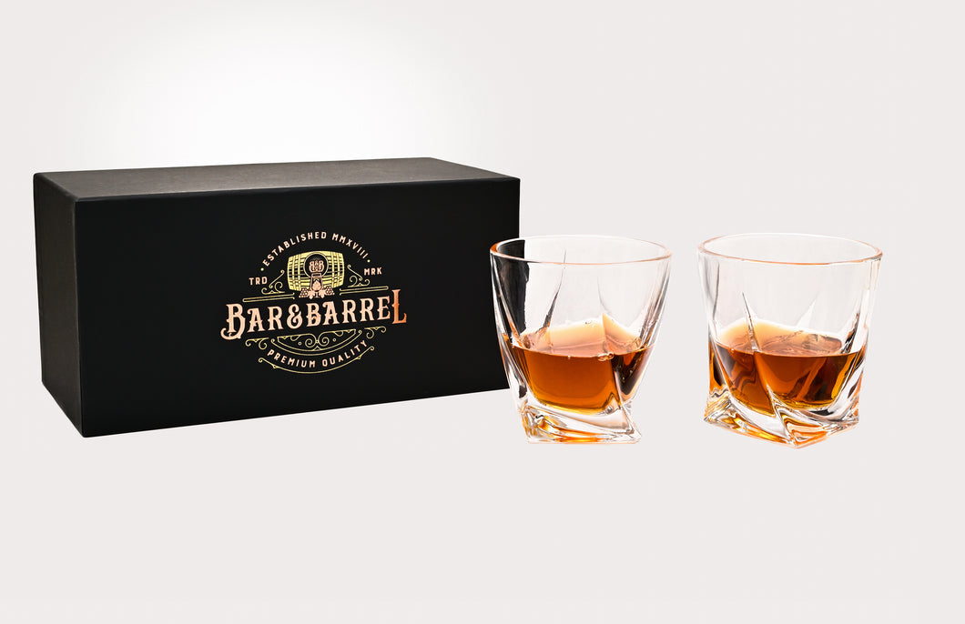 Bar & Barrel - Premium Twisted Crystal Whiskey Glasses Twin Set