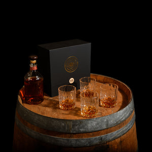 Bar & Barrel - Premium Classic Cut Engraved Crystal Whiskey Glasses Gift Set